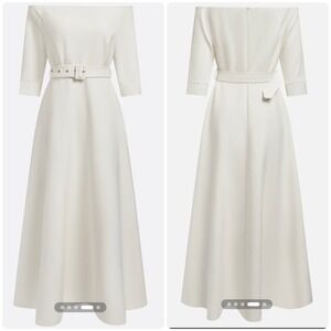 FEHAUTE Cream Off The Shoulder Belted Maxi Dress US 2 NWT Formal Bridal Gala